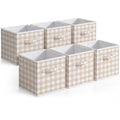 Yalikop 6 Pcs Beige Gingham Cube Storage Bins, 11 Inch Fabric Checkered Classroom Storage Bins Organizer with Handle Preppy Coll