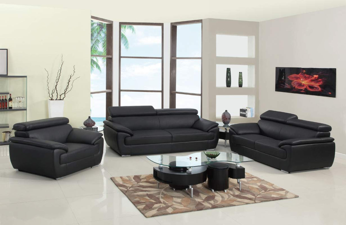 HomeRoots Decor 114-inch Captivating Black Leather Sofa Set