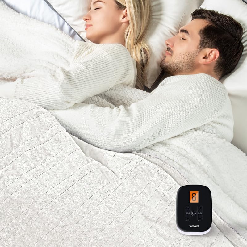 Woomer Electric Blanket Heated Heating Blanket Twin Size 84'X 62' Warm Blanket Soft Flannel & Sherpa Etl Certified, 10 Heating