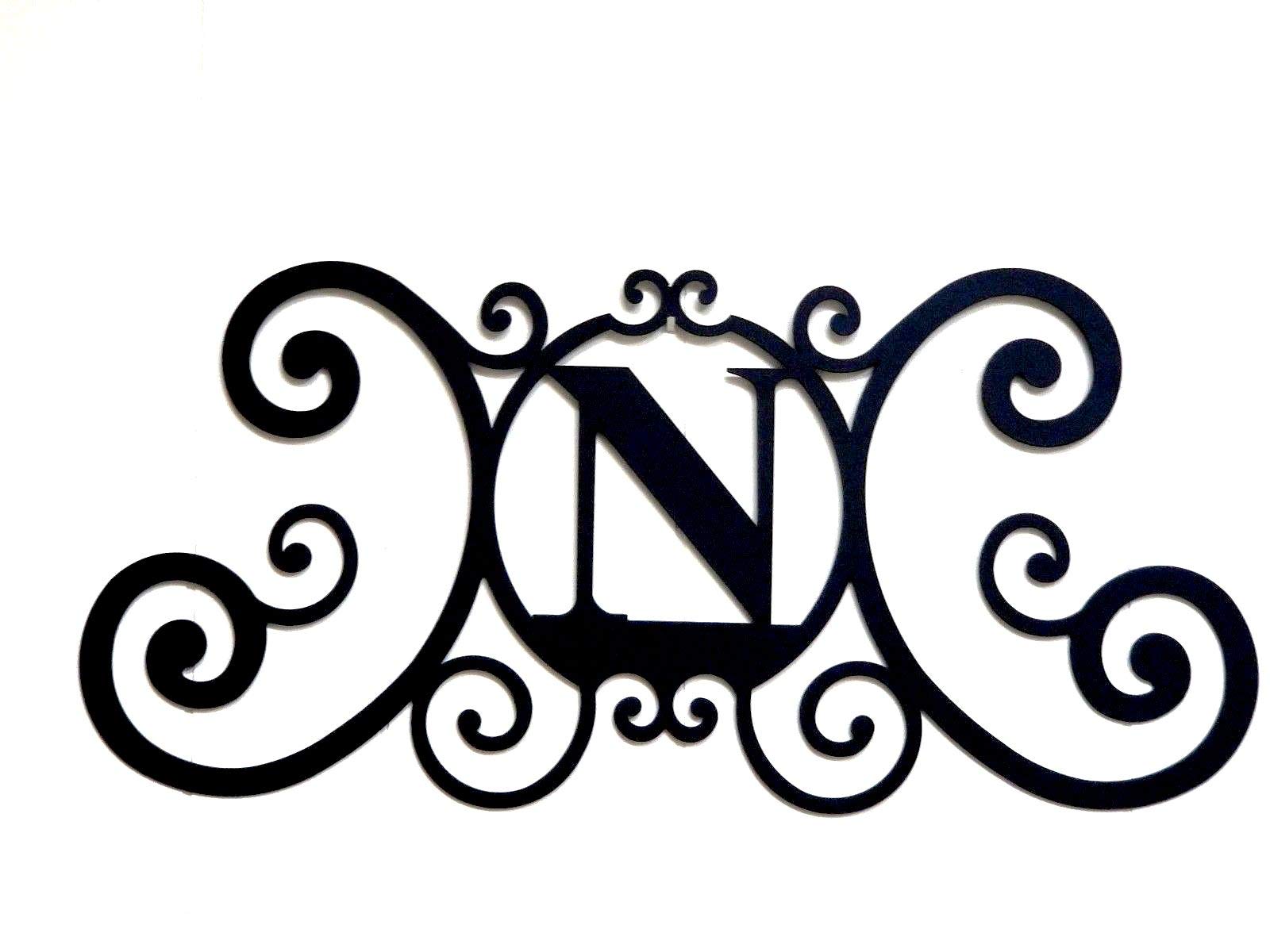 BookishBunny Monogram Initial Letter A-Z Wrought Iron Metal Scrolled Door Wall Decoration Plaque Art, 24 x 11 inch 2mm Thick (N)