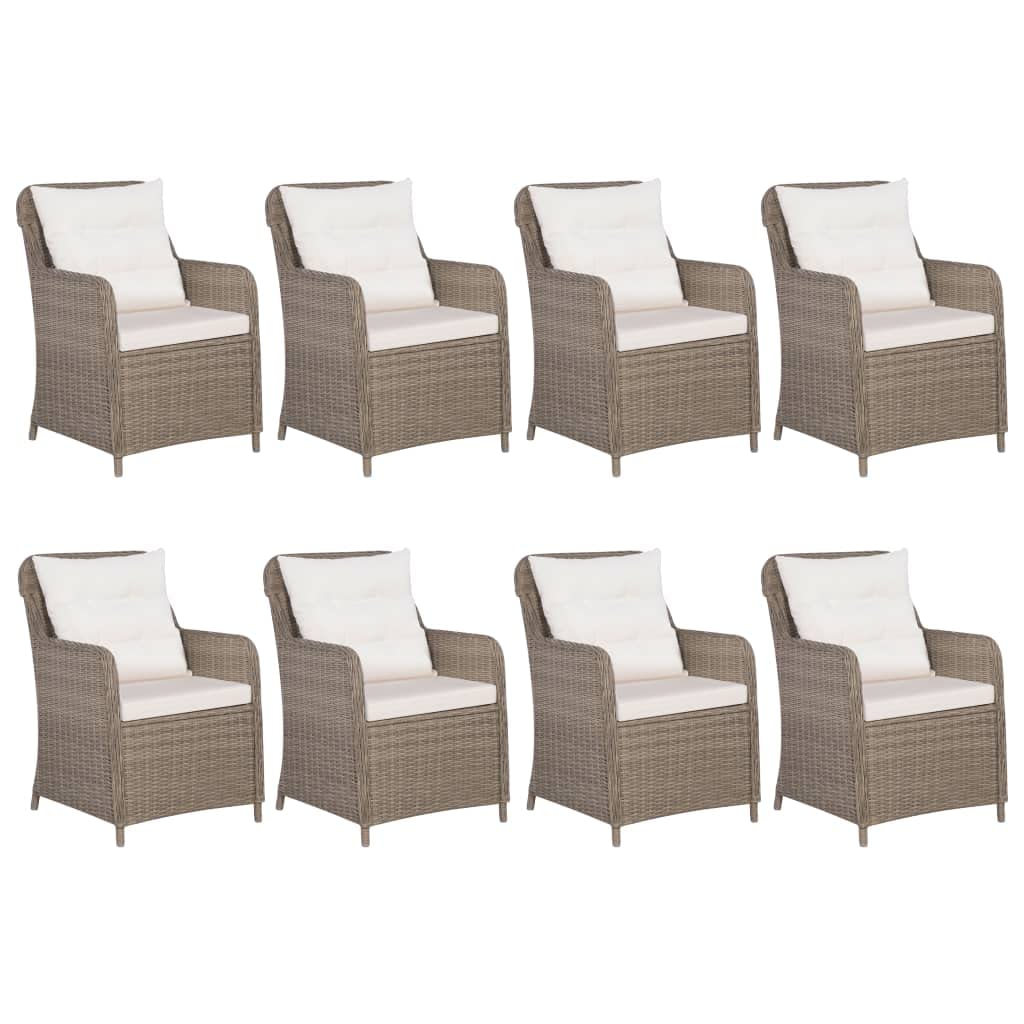 vidaXL 9-Piece Outdoor Patio Dining Set - Poly Rattan Garden Furniture Set - Robust Steel Frame - Comfortable Cushioning - Weatherproof & Waterproof - Brown and Cream White.