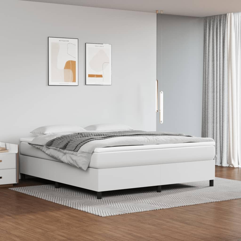 vidaXL Faux Leather King Size Box Spring Bed Frame, Elegant White 76x79.9, Engineered Wood - Suitable for King Size Mattresses