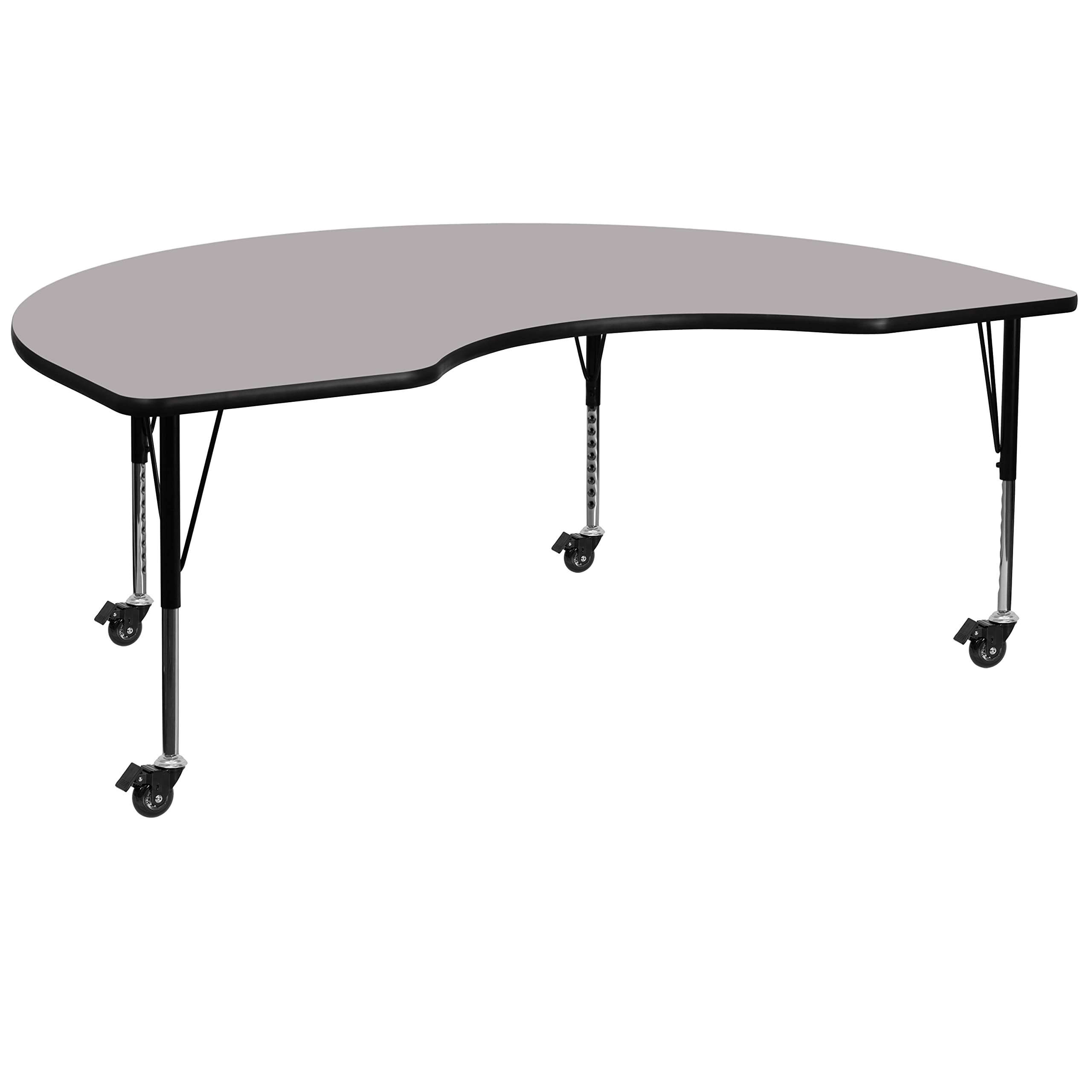 Flash Furniture Mobile Kidney Thermal Laminate Activity Table With Height Adjustable Short Legs, 48'W X 72'L, Gray