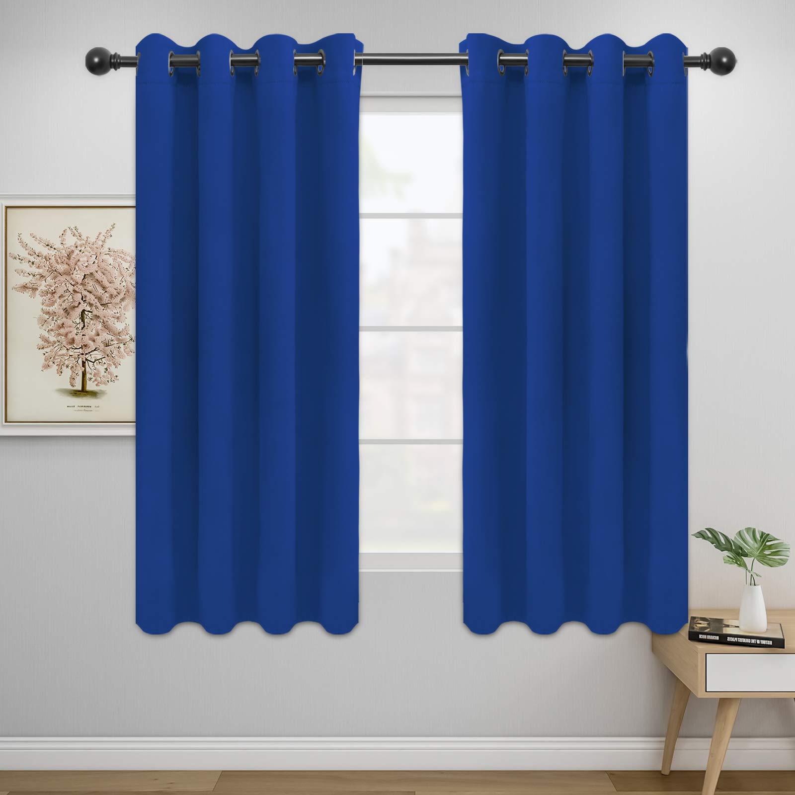 Easy-Going Blackout Curtains For Bedroom, Solid Thermal Insulated Grommet And Noise Reduction Window Drapes, Room Darkening Curtains For Living Room, 2 Panels(52X63 In,Classic Blue)