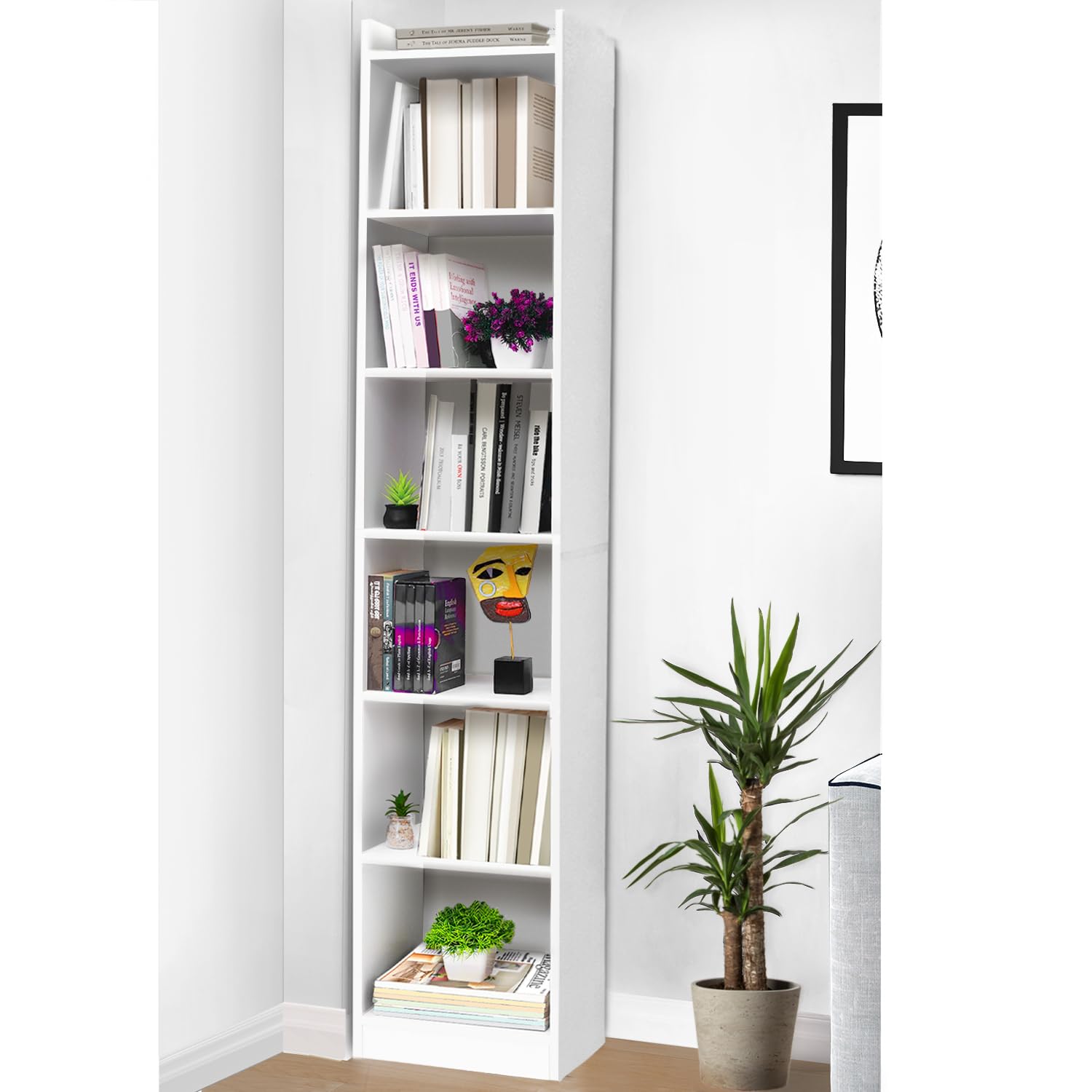 About Space 6 Tier Book Shelf For Home Library 6Ft With Assembly,Cabinet For Storage,White Bookshelves For Living Room Display S