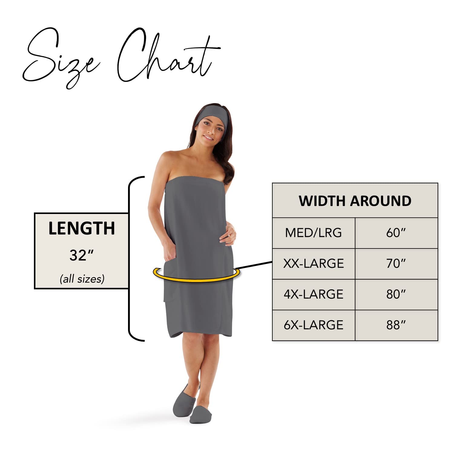 Boca Terry Womens Spa Wrap - 100% Cotton Spa, Shower, Bath And Gym Towel W Snaps, Towel Wrap For Women, Grey, 4Xl