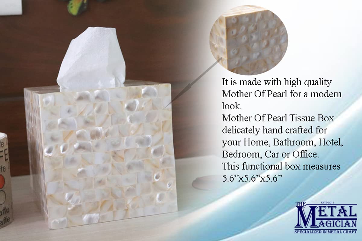 Square Tissue Holder - Decorative Tissue Box Cover Is Finished In Beautiful Mother Of Pearl By The Metal Magician