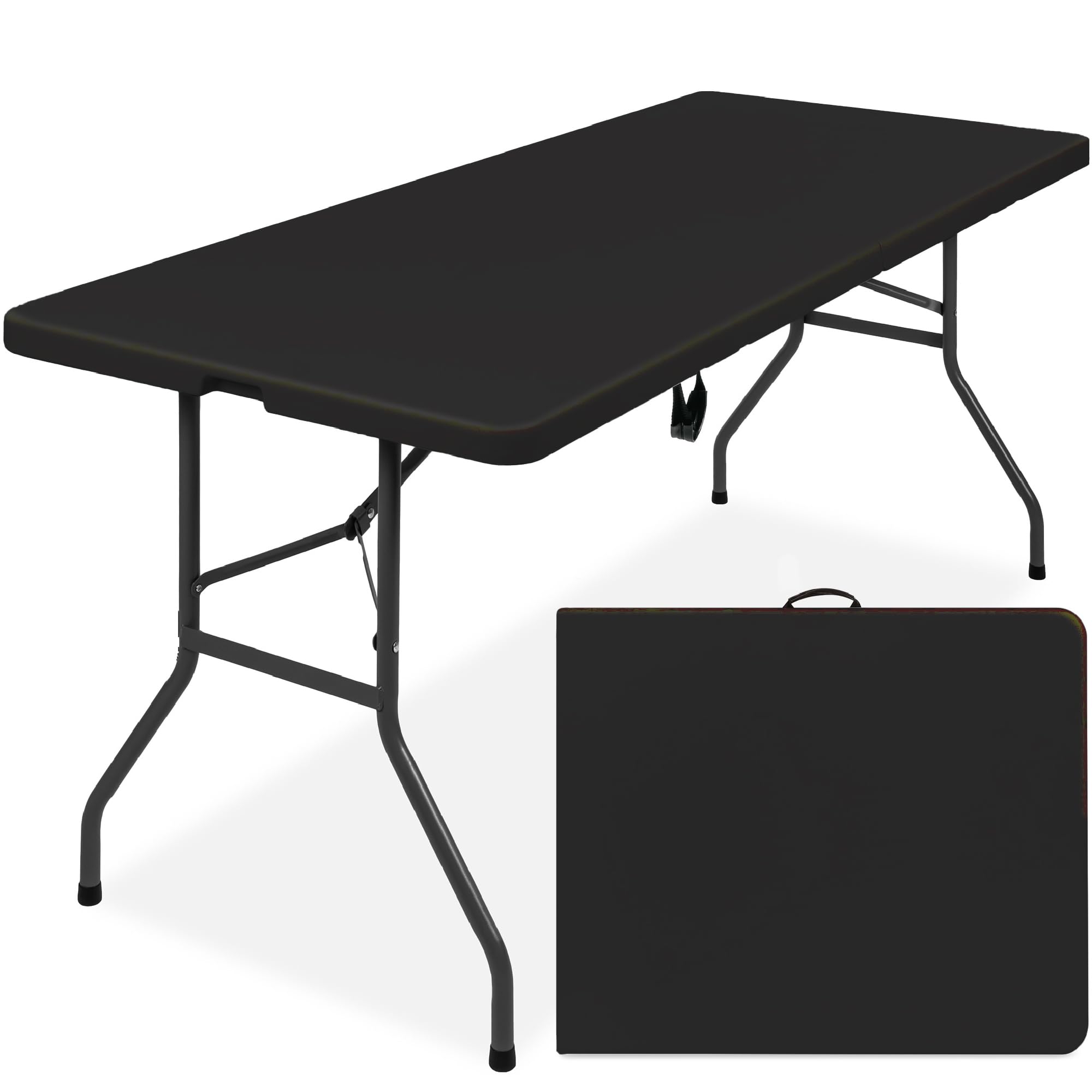 Best Choice Products 6Ft Plastic Folding Table, Indoor Outdoor Heavy Duty Portable W/Handle, Lock For Picnic, Party, Camping - Black