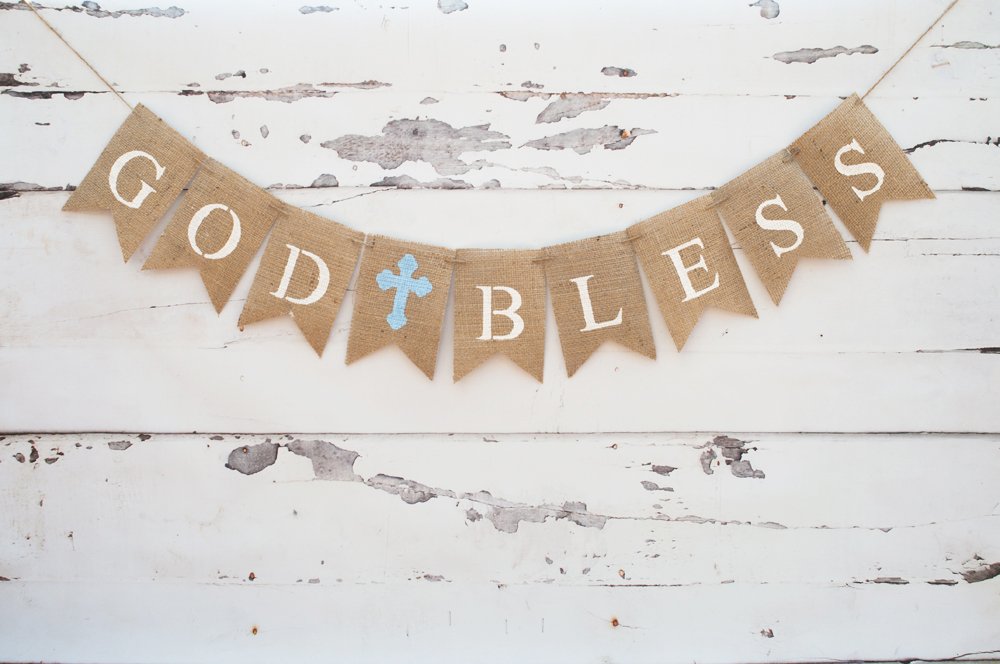 Swanky Party Box | Communion Party Banner, Baptisim Christening Decoration, God Bless Banner Blue B086