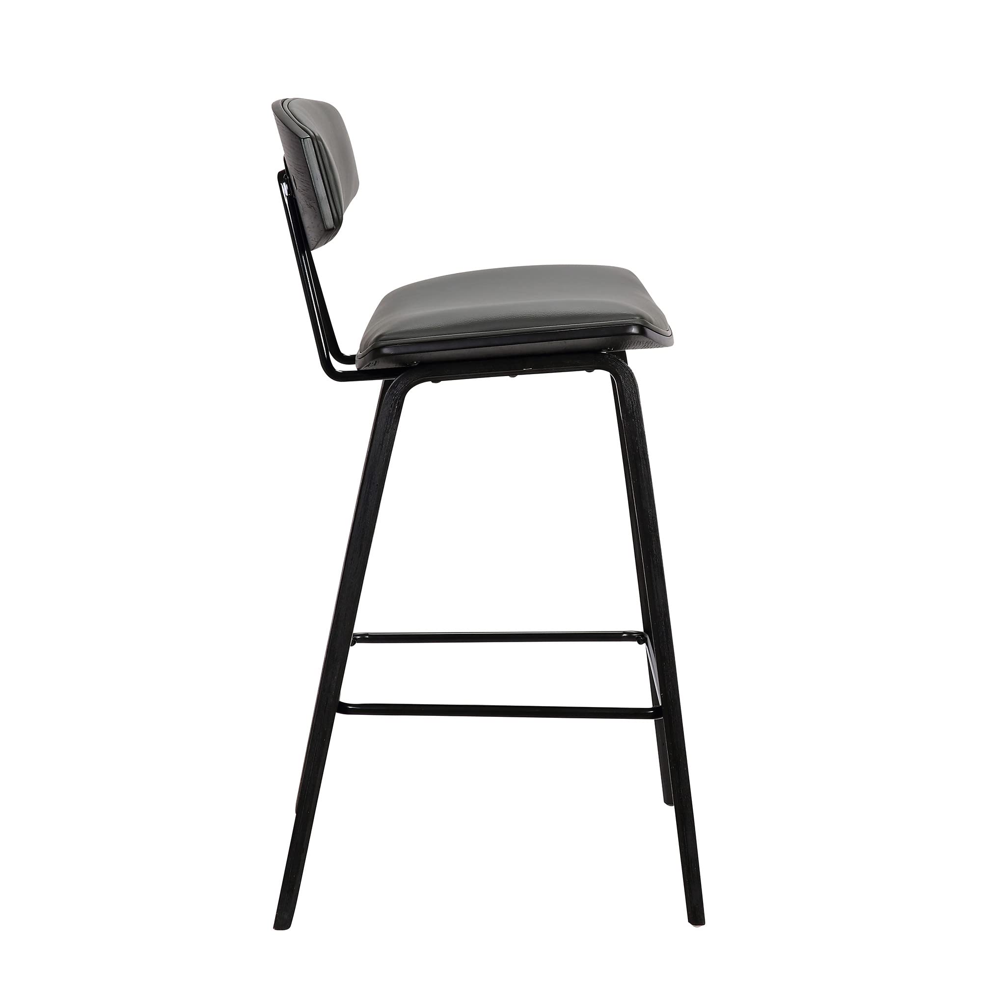 HomeRoots Poplar, Metal, Faux Leather 29â€ Gray Faux Leather Mid Century Modern Bar Stool
