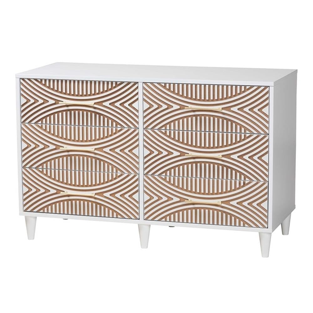 Baxton Studio Louetta White Carved Contrasting 6 Drawer Dresser