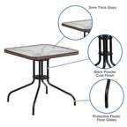 Flash Furniture Barker 28'' Square Tempered Glass Metal Table With Dark Brown Rattan Edging