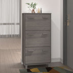 vidaXL HAMAR Shoe Cabinet Light Gray - Elegant Solid Pinewood, MDF and Plastic Construction - Efficient 3 Flip-Drawer Design for Superior Storage and Organization