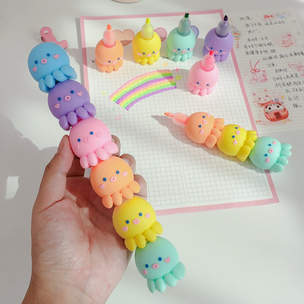Foijayi Cute Octopus Stacking Highlighter 5 Pastel Colors In 1 Buildable Chisel Tip Marker Pen For Drawing Painting Writing,High