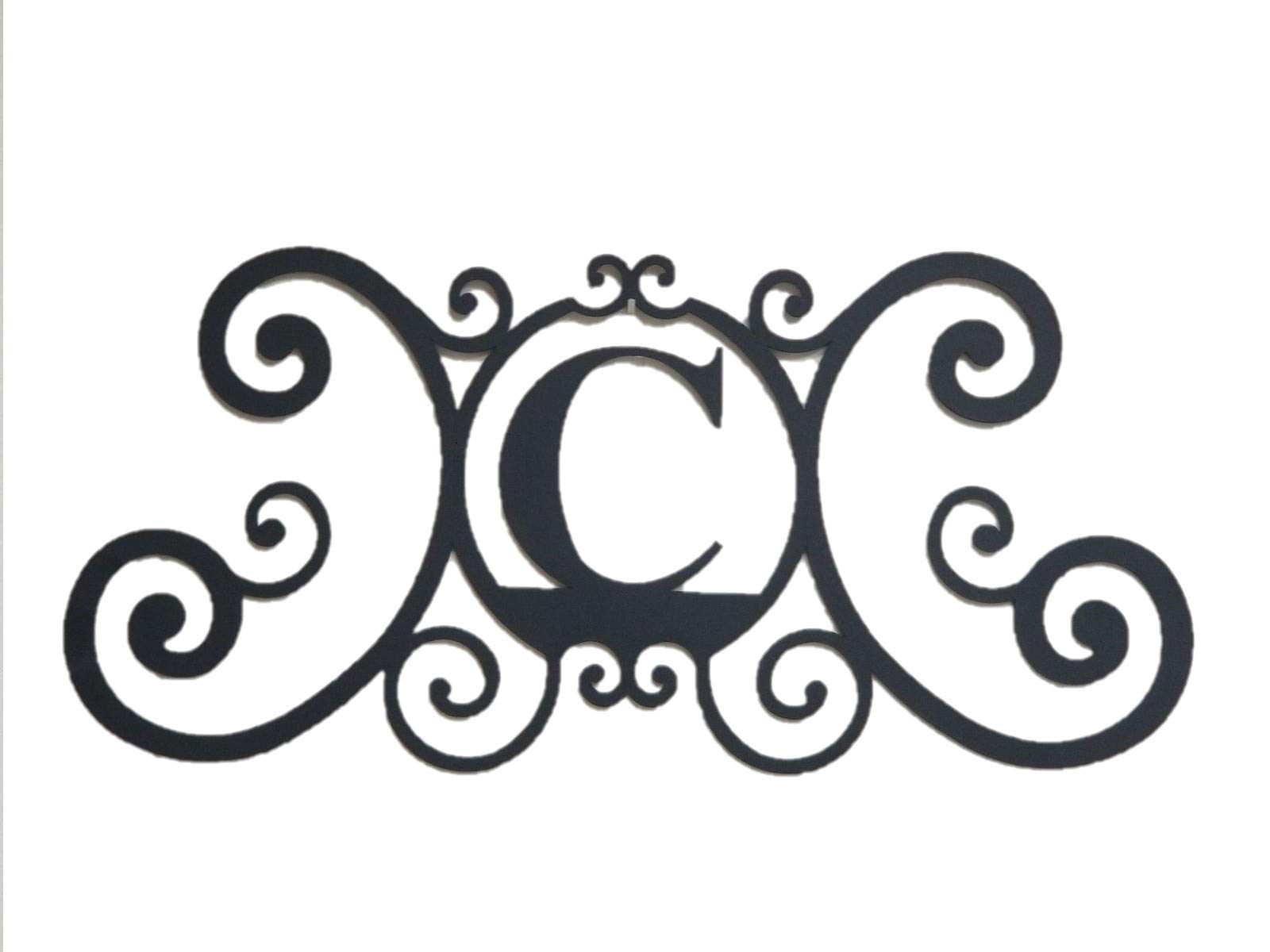 Bookishbunny Monogram Initial Letter A-Z Wrought Iron Metal Scrolled Door Wall Decoration Plaque Art, 24 x 11 inch 2mm Thick (C)