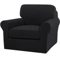 2 Piece Chair Covers Chair Slipcovers For Living Room Armchair Couch Cover Chair Sofa Cover With Individual Cushion Covers Furniture Cover For Chairs Feature Thick Jacquard Fabric (Chair, Black)