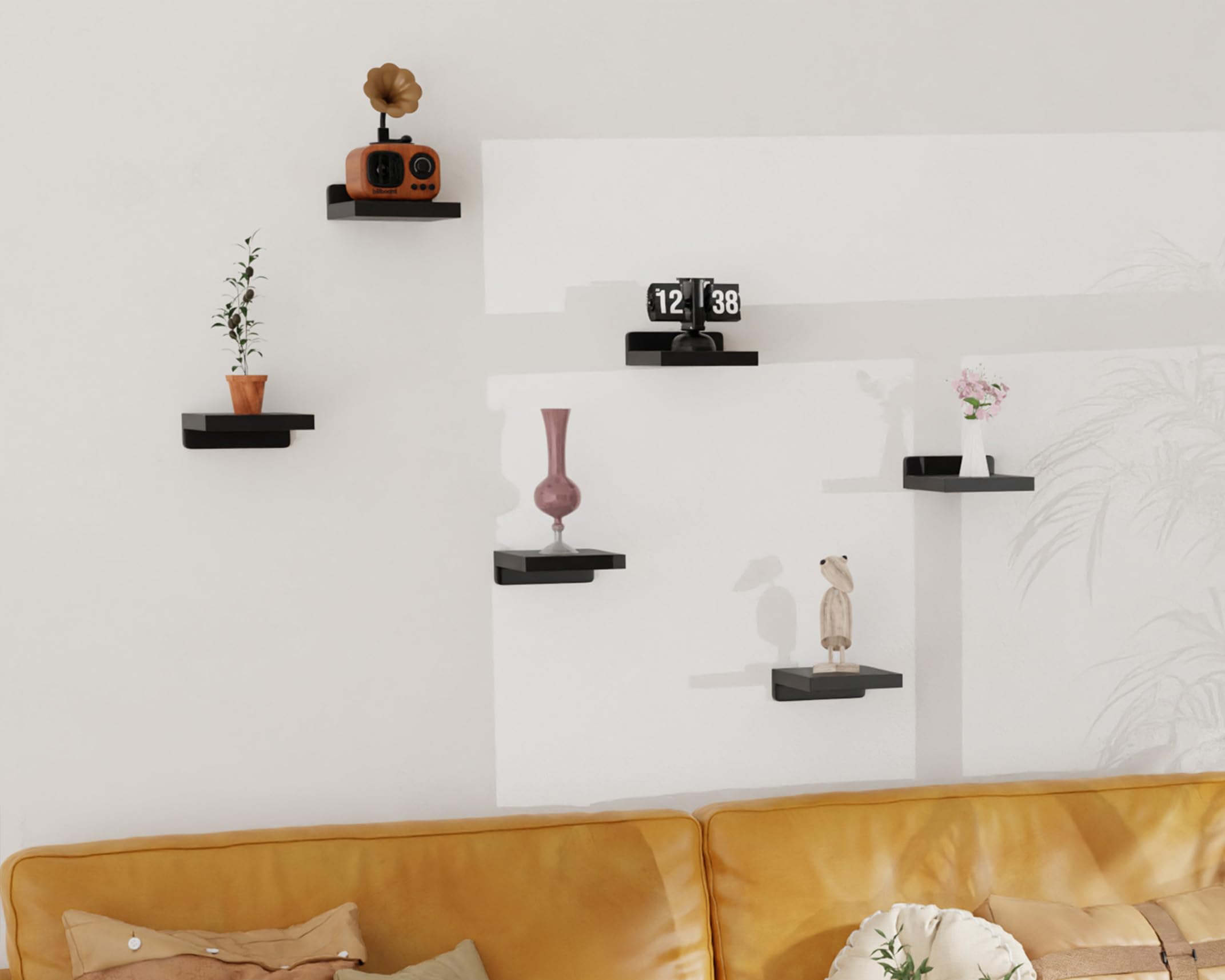 Qsqueen Small Floating Shelves Mini Shelves Hanging Display 5 Inch Wall Shelf For Bathroom Livingroom Bedroom,3 Pack, With 2 Types Of Installation, Great For Room Decor