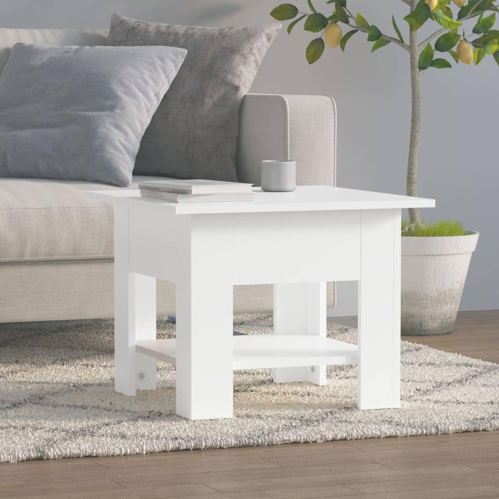 vidaXL Engineered Wood Coffee Table in White - Modern Design with Storage Shelf - Stable and Sturdy.