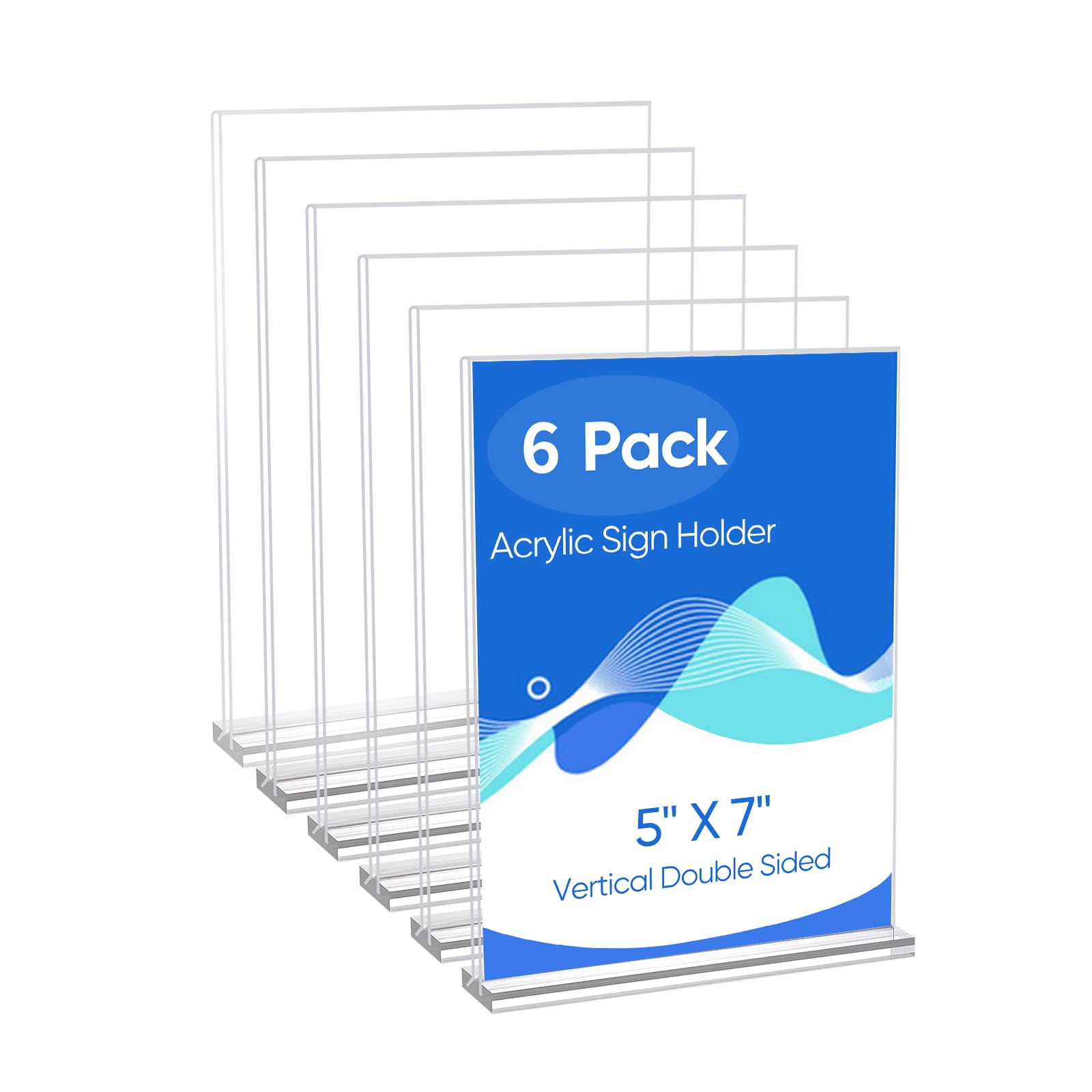 Zongxing 6 Pack Acrylic Sign Holder 5 X 7, Clear Double Side T Shape Acrylic Table Sign Stands For Displaying, Flyer Holder Pape