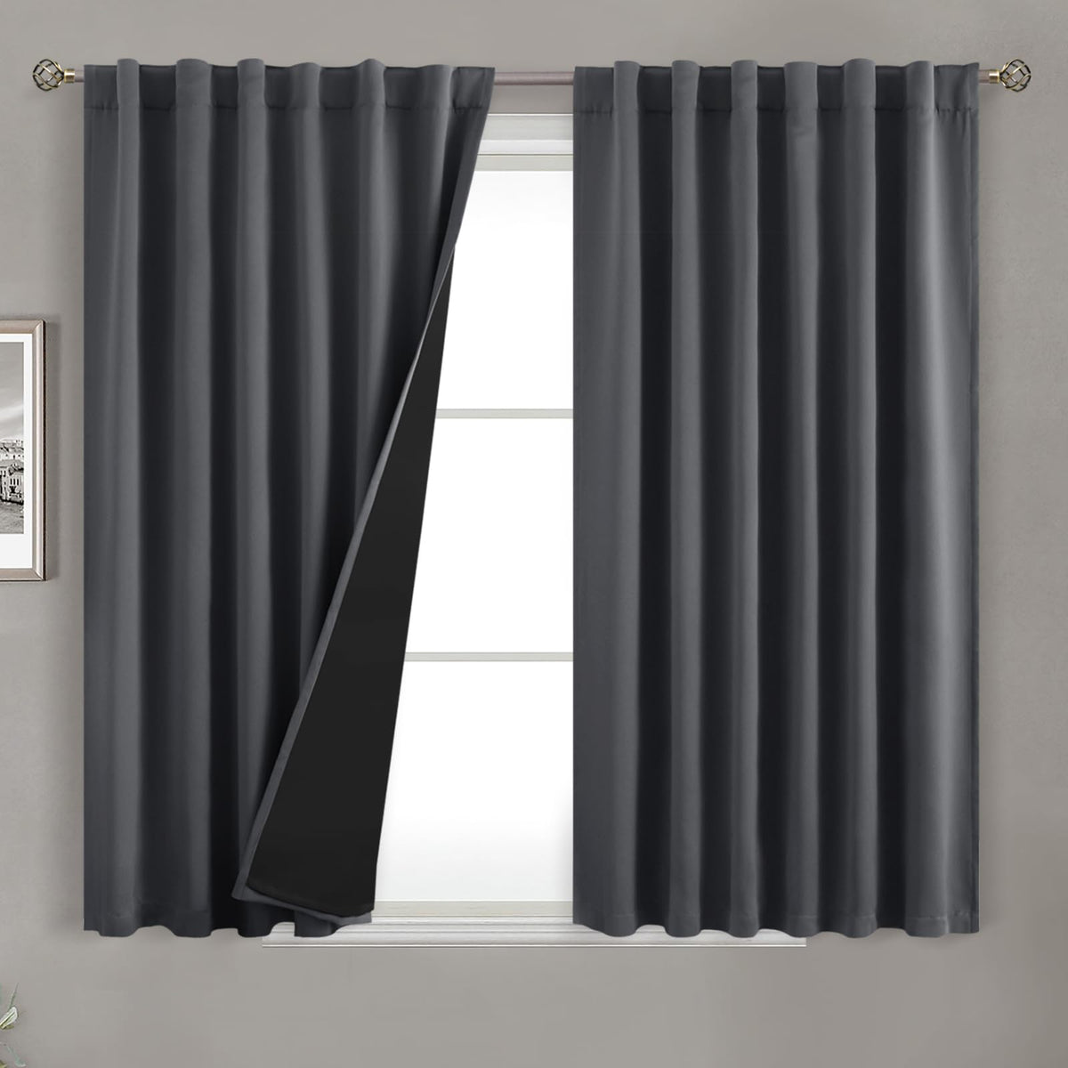 Bgment 100% Room Darkening Thermal Insulated Blackout Curtains 45 Inches Long For Bedroom, Rod Pocket And Back Tab Double Layer