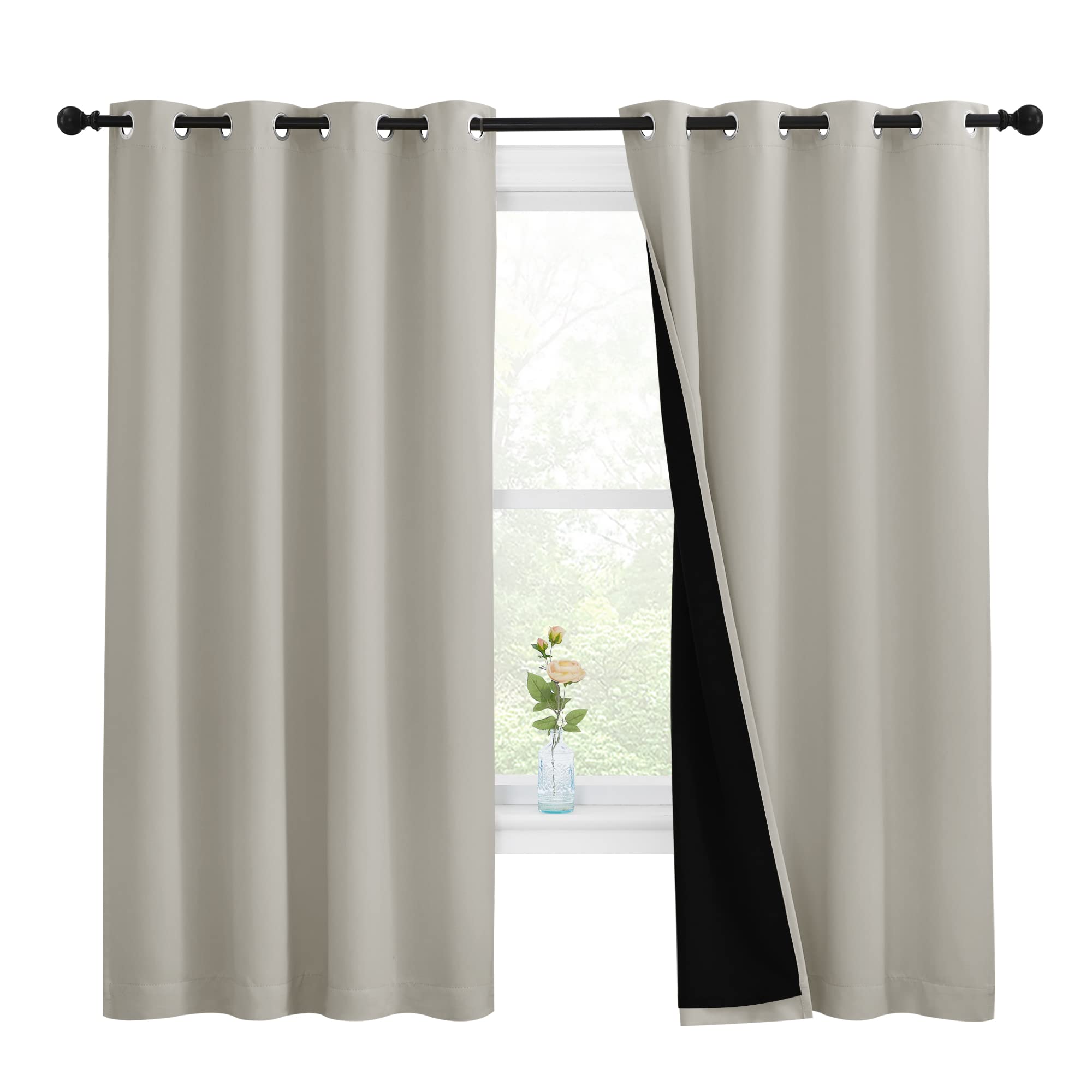 Nicetown Natural 100% Blackout Lined Curtains, 2 Thick Layers Completely Blackout Window Treatment Thermal Insulated Drapes For