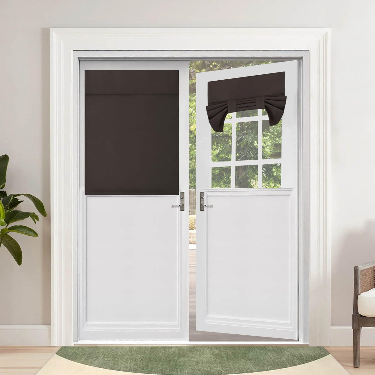 Outdoorlines Blackout French Door Curtains, Privacy Thermal Insulated Tie Up Glass Shades, Easy To Install Tricia Window Drapes, Front Door Curtain, W26 X L40 Inch, Dark Brown, 1 Panel