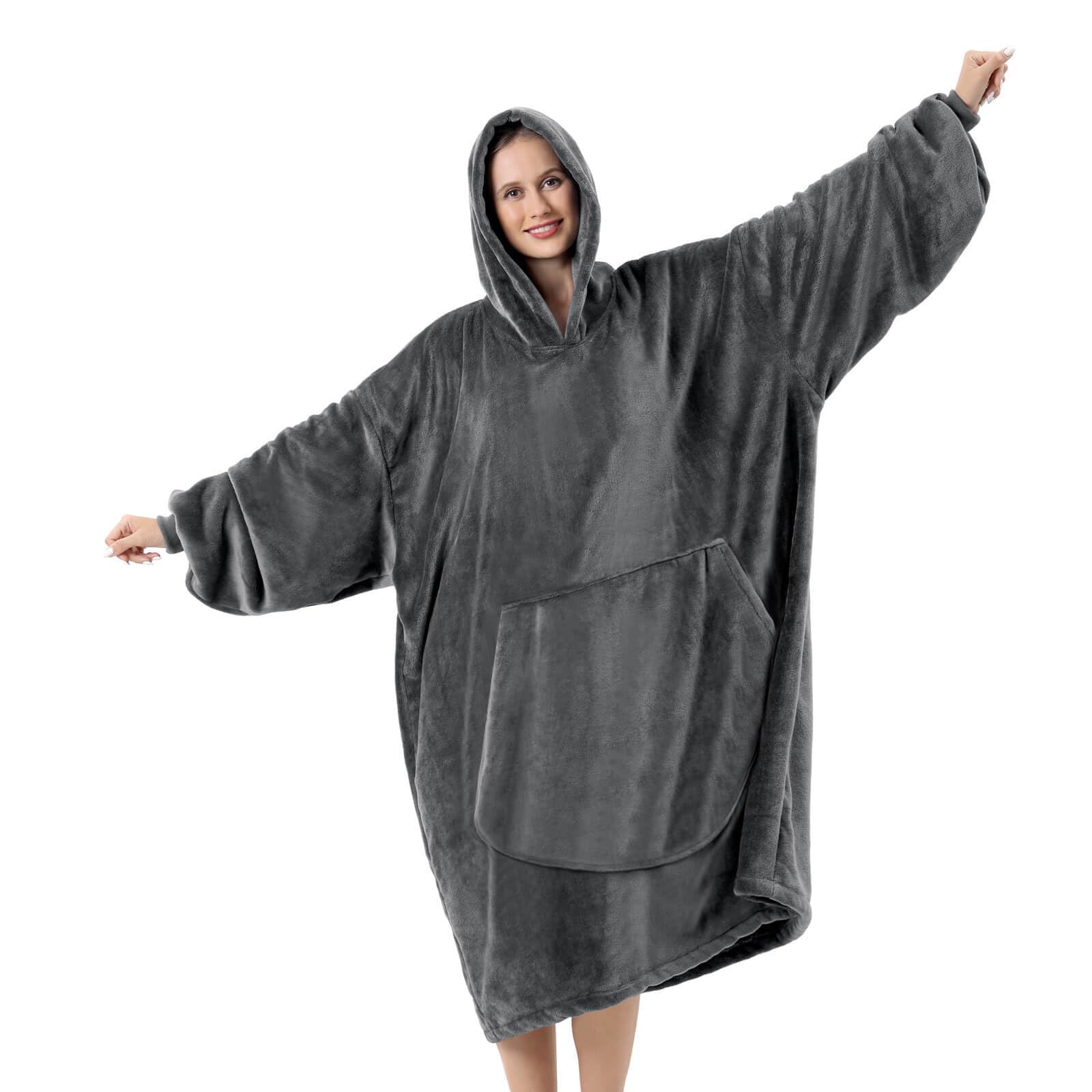 Festicorp Oversized Blanket Hoodie For Adults - Extra Long Wearable Sweatshirt With Giant Sleeve, Hood And Pocket Dark Gray
