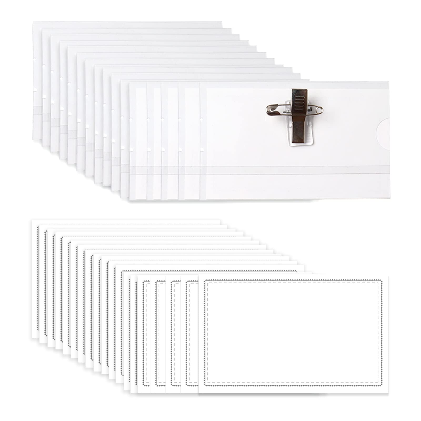 Anjmd 60 Pack Pin Style Combi Clip Horizontal Name Badge Holders Id Card Holders With Inserts Fit Card (3.5  2.12 Inch)