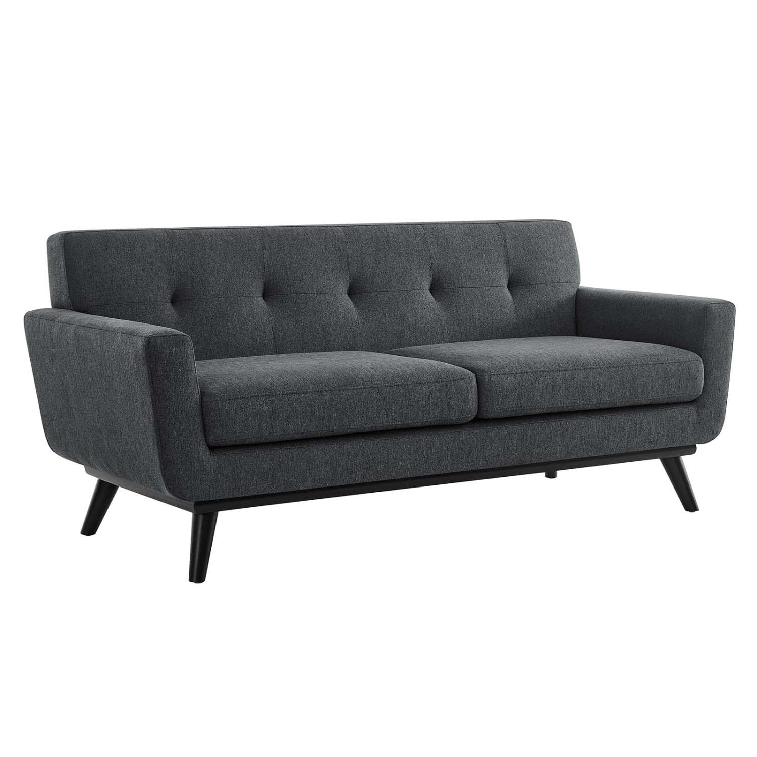 Modway Engage Modern Tufted Back Textured Fabric Loveseat In Charcoal