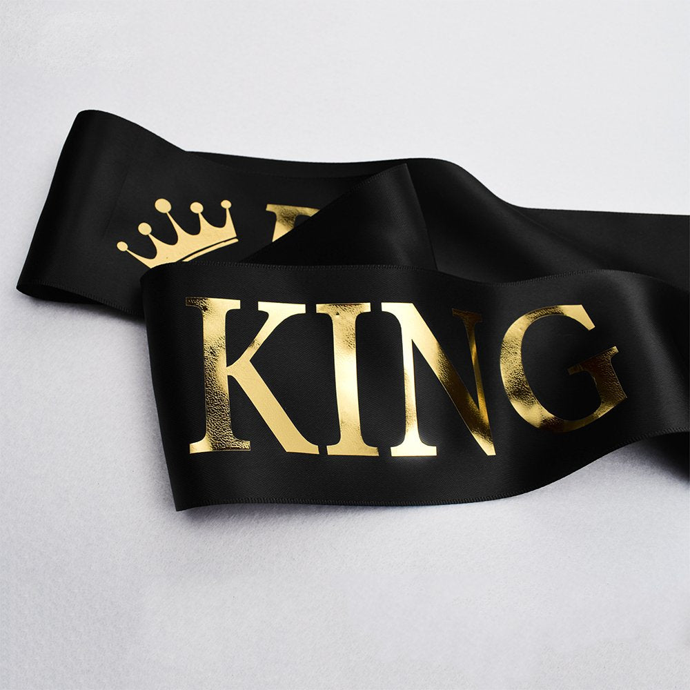 'Prom King' And 'Prom Queen' Sashes - Graduation Party School Party Accessories, Black With Gold Print