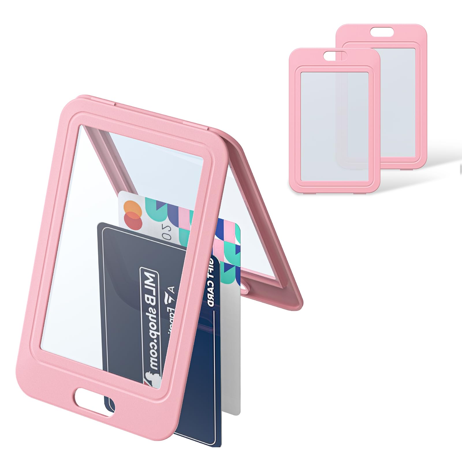 Uniclife 3 Pack Id Badge Holder With Double-Sided Windows Vertical Hard Plastic Case Pink Card Protector Pouch For Office School