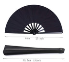 Honshen 2 Pack Large Folding Hand Fan,Black Chinese Kung Fu Tai Chi Fan Nylon-Cloth Fans For Men And Women Performance,Dance,Dec
