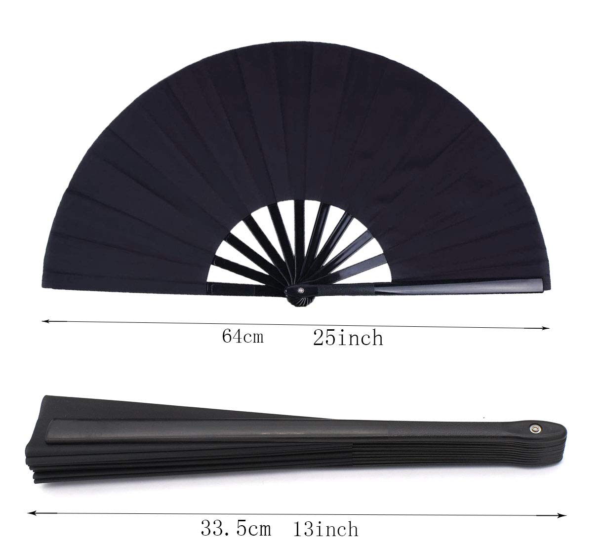 Honshen 2 Pack Large Folding Hand Fan,Black Chinese Kung Fu Tai Chi Fan Nylon-Cloth Fans For Men And Women Performance,Dance,Dec