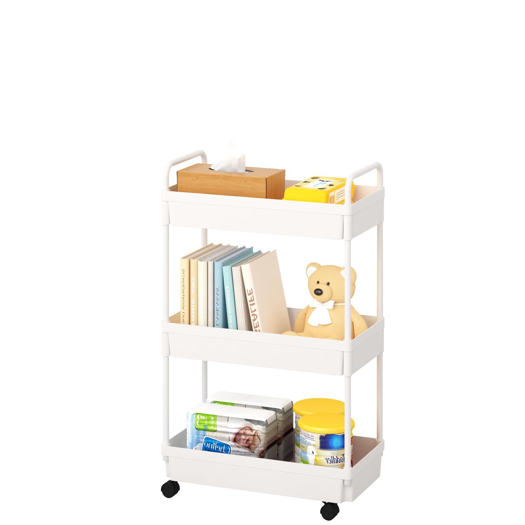 Kaitiemoo 3-Tier Storage Cart,Shelf Organizer Mobile Shelving ,Utility Rolling Cart,Multifunction Movable Storage Organizer With