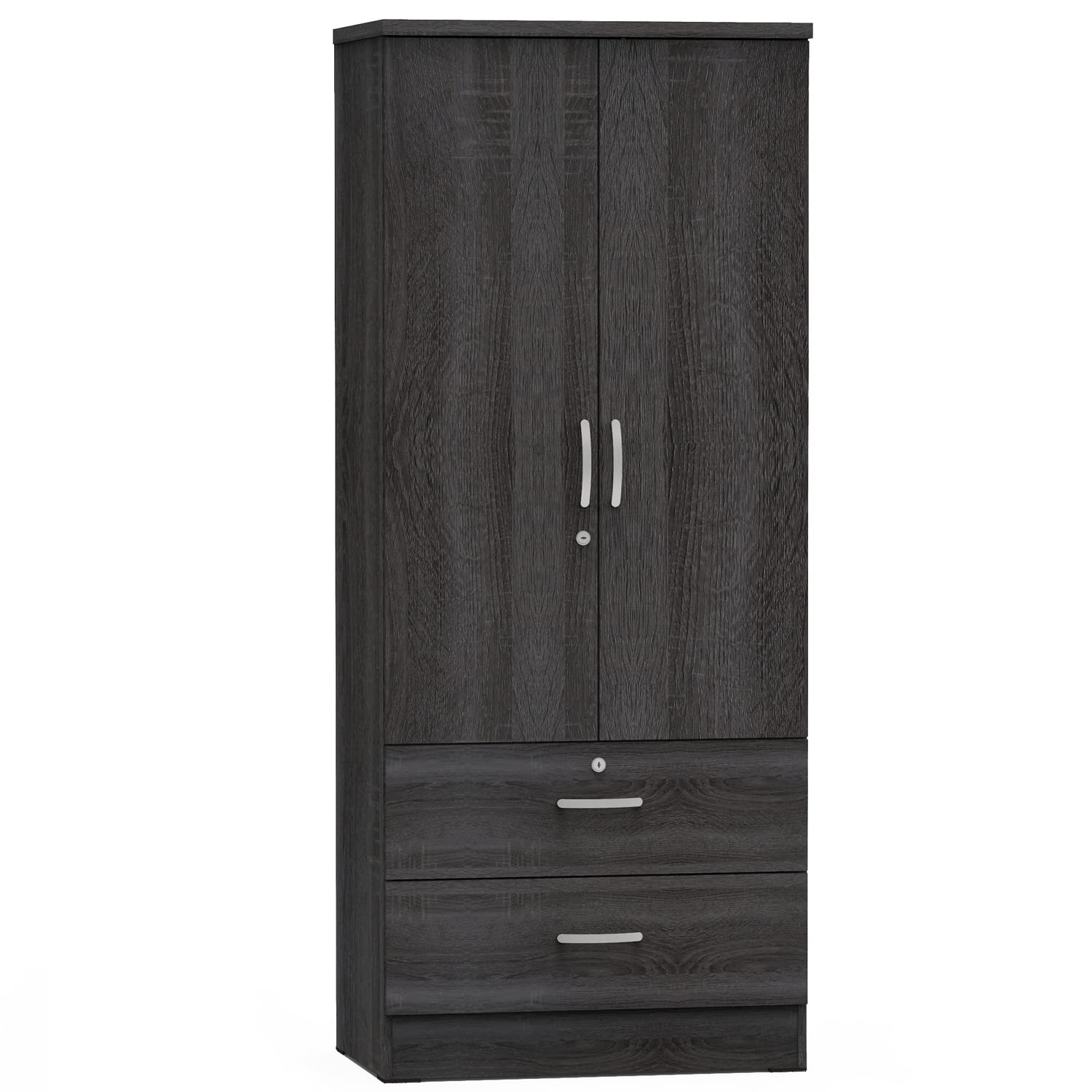Better Home Products Grace Wood 2-Door Wardrobe Armoire with 2-Drawers in Gray