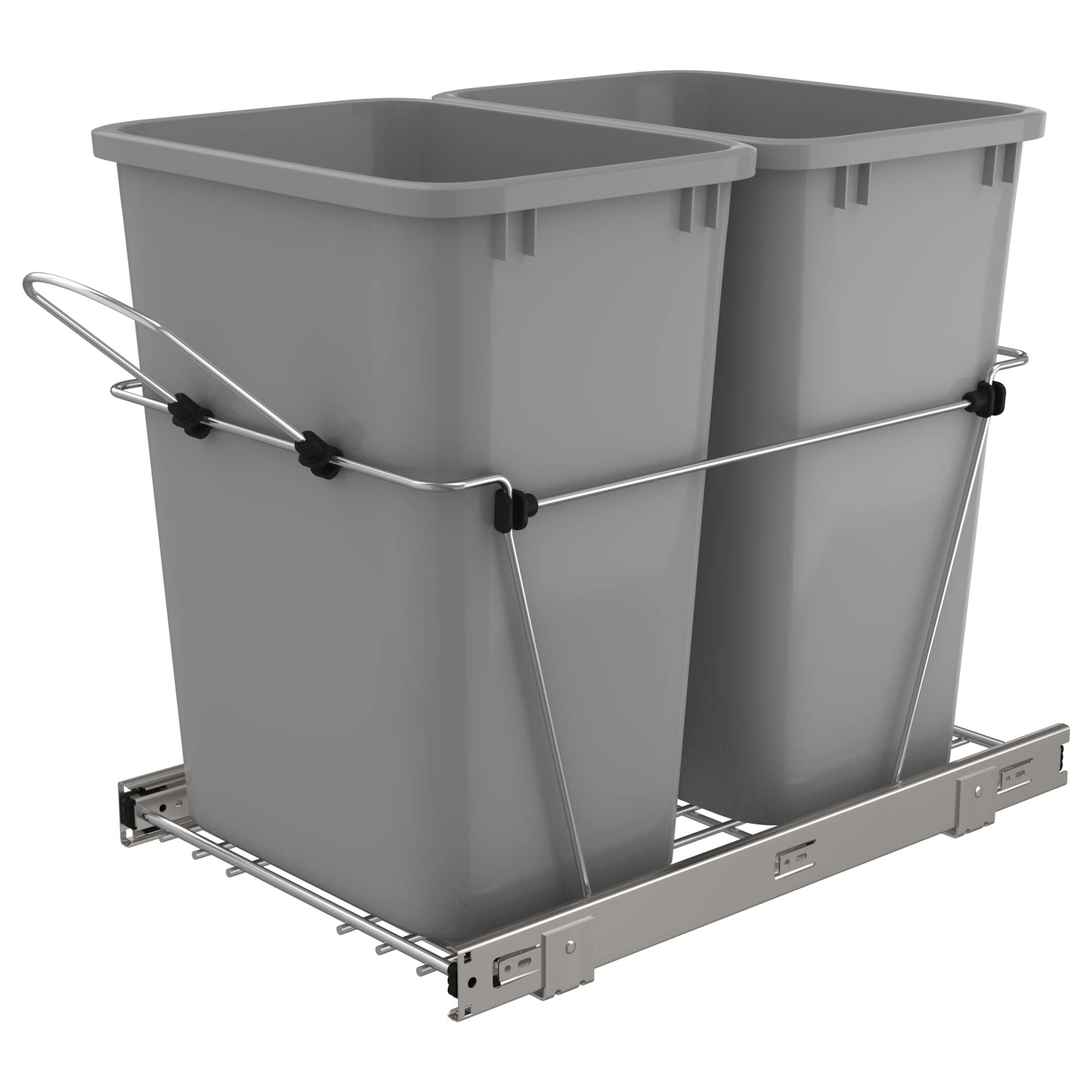 Rev-A-Shelf Double Pullout Trash Can for Under Kitchen Cabinets 35 Qt 12 Gallon Garbage Recycling Bin on Full-Extension Slides, 