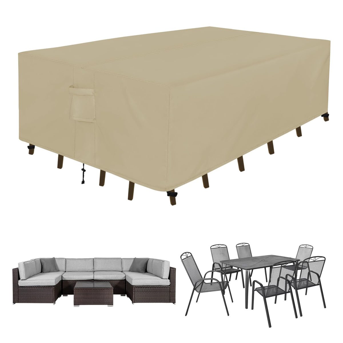 Easy-Going Rectangle Patio Furniture Cover Waterproof Outdoor Dining Table And Chair Cover Anti-Uv Outside Sectional Sofa Set Covers (126'L X 63'W X 28'H, Camel)