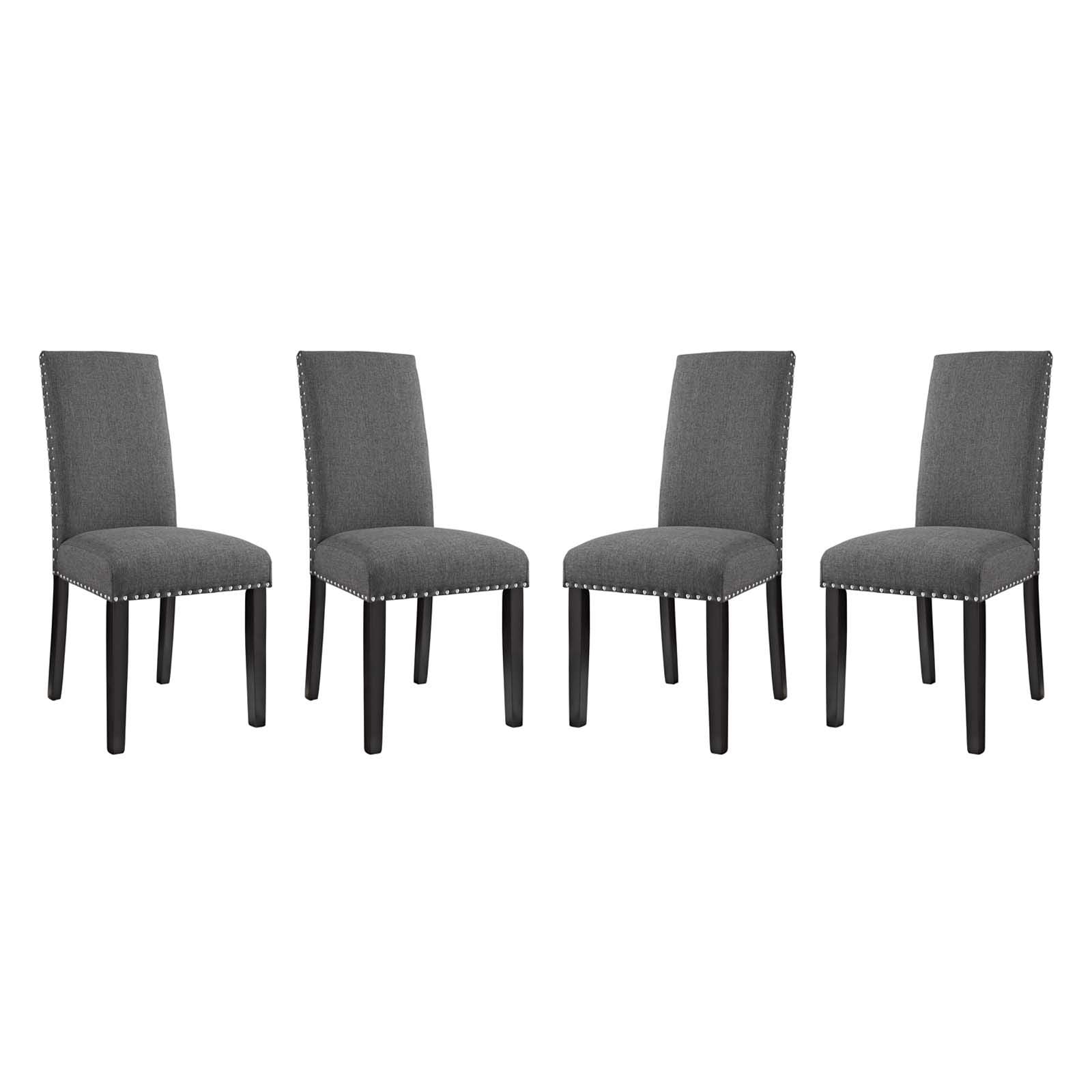 Modway Parcel Modern Upholstered Fabric Four Dining Chairs With Nailhead Trim In Gray