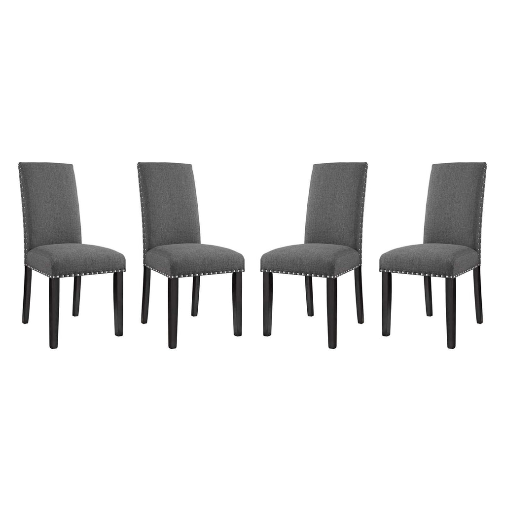 Modway Parcel Modern Upholstered Fabric Four Dining Chairs With Nailhead Trim In Gray