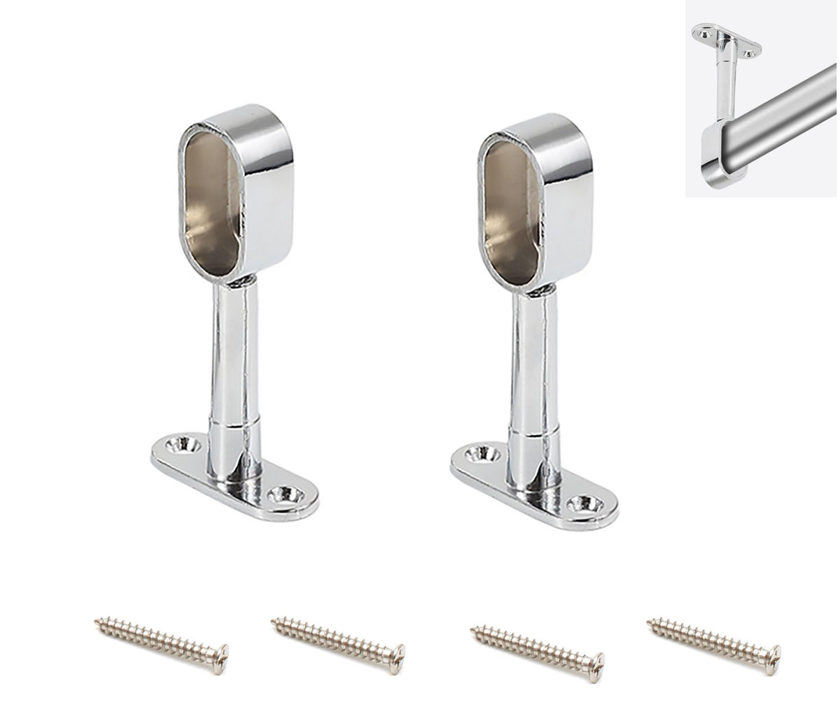 Oval Swivel Retractable Wardrobe Bracket with a Diameter of 16 mm, Ceiling Mounted Tracking Pole Support Socket 2 Pieces (HalfP