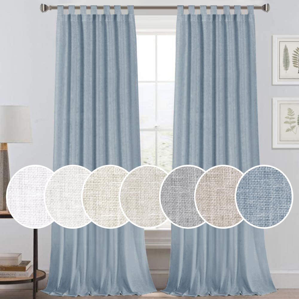PrinceDeco Linen Curtains 96 Inches Long Tab Top Natural Linen Blended Airy Curtains for Living Room Elegant Casual Linen Textur