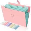 Skydue Expanding File Folder 5 Pockets, Skydue Letter A4 Paper Accordion Document Organizer (Pink)
