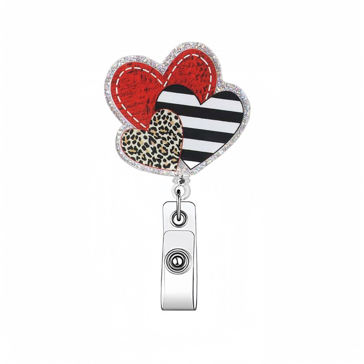 Valentine Day Three Hearts Badge Reel Retractable Nurse Badge Holder Cute Valentine Acrylic Alligator Badge Clip Nurse Nursing B