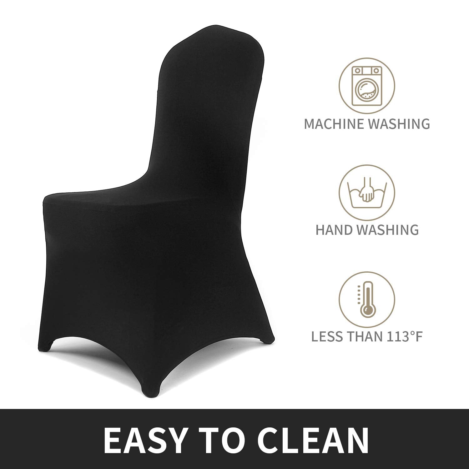 Peomeise 12Pcs Stretch Spandex Chair Cover For Wedding Party Dining Banquet Event (Black, 12)