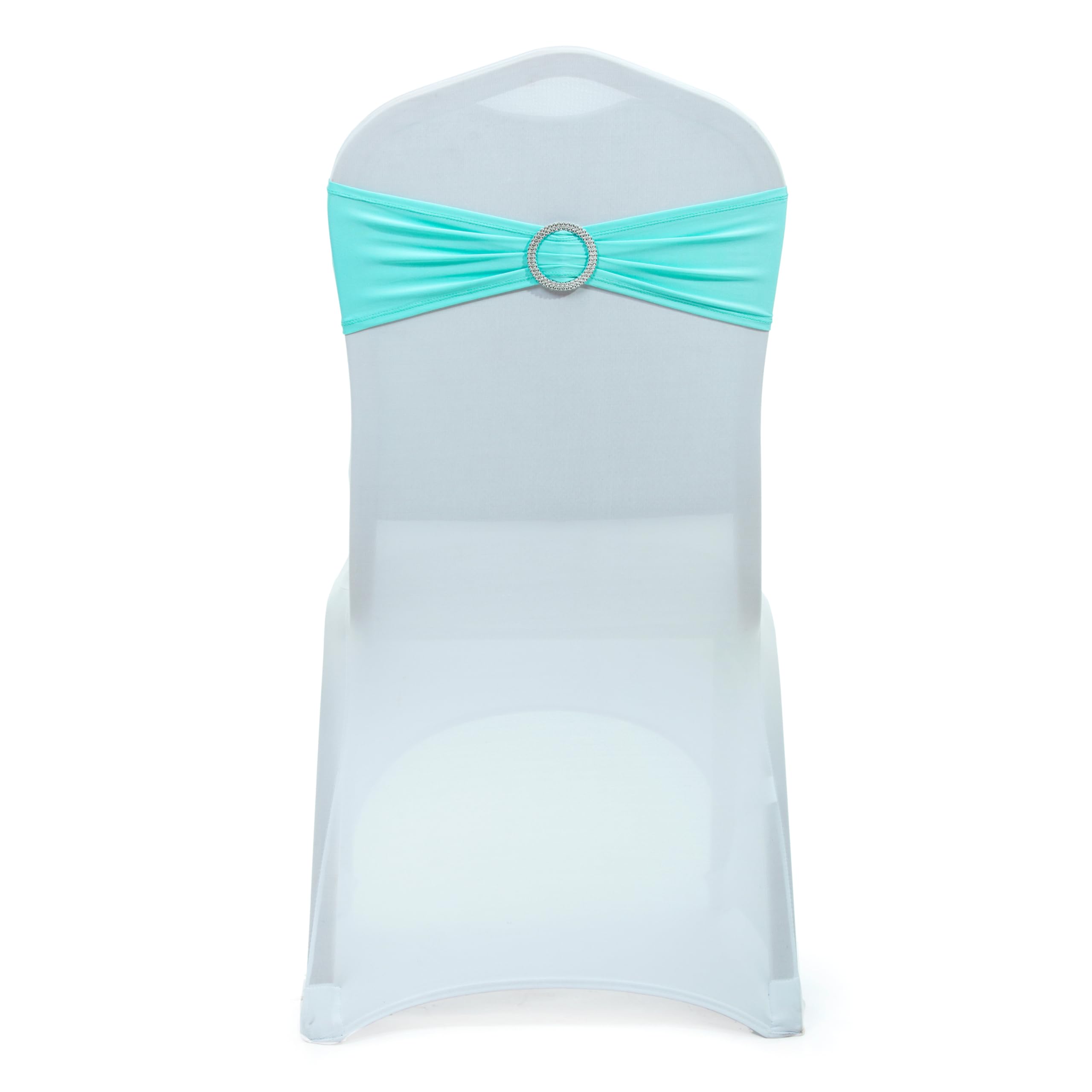 Mds Pack Of 25 Spandex Chair Sashes Bow Sash Elastic Chair Bands Ties With Buckle For Wedding And Events Decoration Spandex Slider Sashes Bow - Aqua Blue