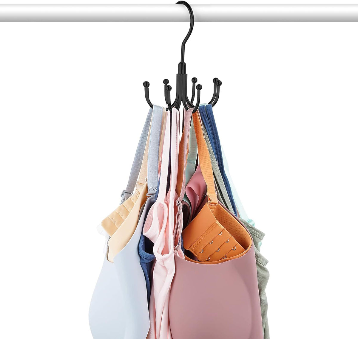 OMHOMETY Bra Hanger for Closet, Tank Top Organizer, Max 24 Capacity Rotatable Metal Space Saving Hanger Sport Bra Storage, Black