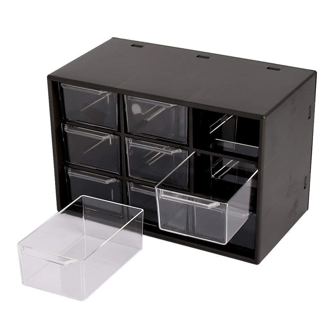 9 Mini Drawer Storage Plastic Acrylic Multipurpose Black