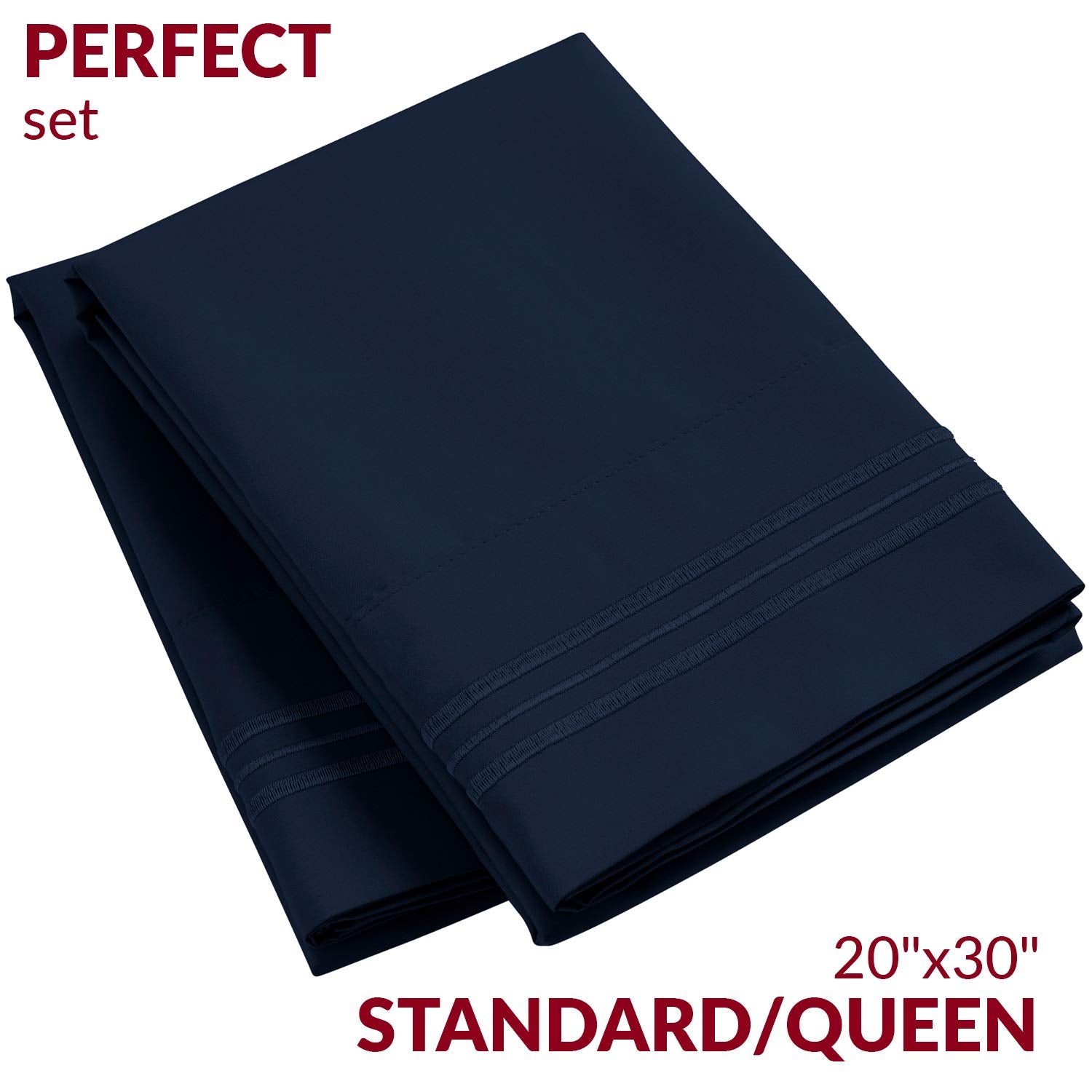 Mellanni Pillow Cases Standard Size Set Of 2 - Pillow Covers - Hotel Luxury Bedding Sheets & Pillowcases - Wrinkle, Fade, Stain Resistant (Set Of 2 Standard/Queen Size 20' X 30', Navy Blue)