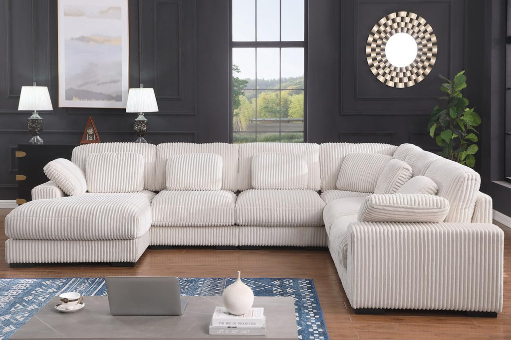 Lilola Home Nadine 155.5' W Beige Corduroy Modular Corner Sectional Sofa with Left-Facing Chaise
