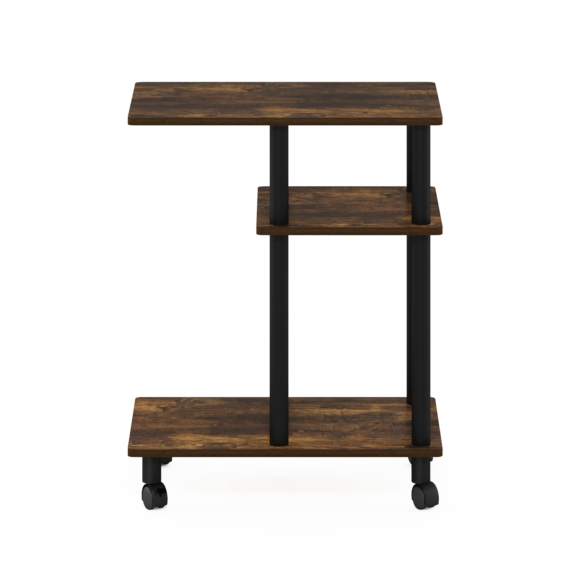 Furinno Turn-N-Tube C Shaped Side Table with Casters, Amber Pine/Black